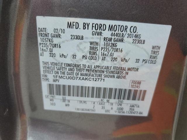 1FMCU0D7XAKC12771 - 2010 FORD ESCAPE XLT GRAY photo 13