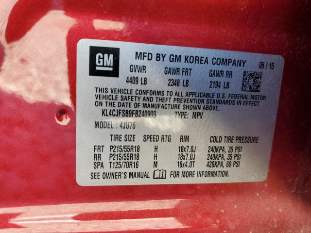 KL4CJFSB9FB240909 - 2015 BUICK ENCORE CONVENIENCE მუქწითელი ფოტო 13