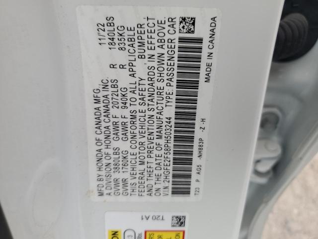 2HGFE2F58PH503244 - 2023 HONDA CIVIC SPORT თეთრი ფოტო 13