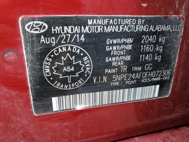 5NPE24AF0FH072306 - 2015 HYUNDAI SONATA SE RED photo 12