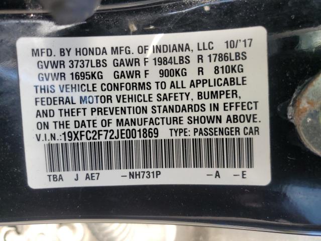 19XFC2F72JE001869 - 2018 HONDA CIVIC EX BLACK photo 12