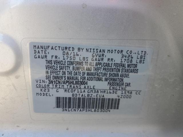 3N1CN7AP5HL803004 - 2017 NISSAN VERSA S SILVER photo 13