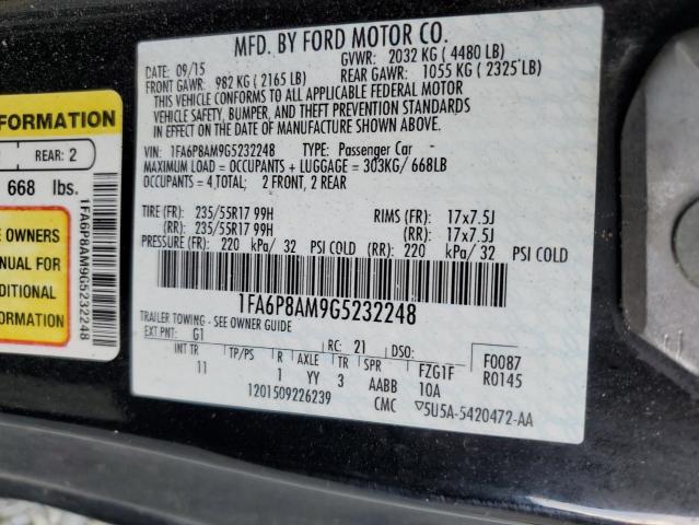 1FA6P8AM9G5232248 - 2016 FORD MUSTANG BLACK photo 12