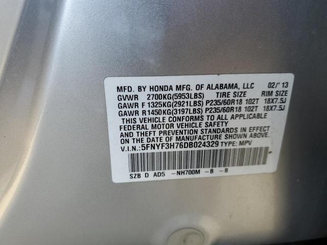 5FNYF3H76DB024329 - 2013 HONDA PILOT EXLN SILVER photo 13