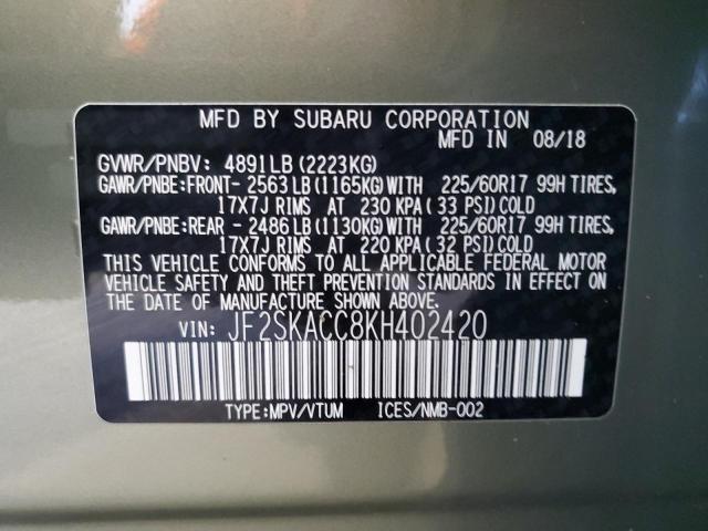 JF2SKACC8KH402420 - 2019 SUBARU FORESTER GREEN photo 13