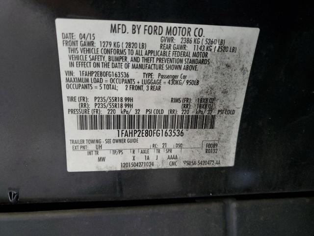 1FAHP2E80FG163536 - 2015 FORD TAURUS SEL BLACK photo 12