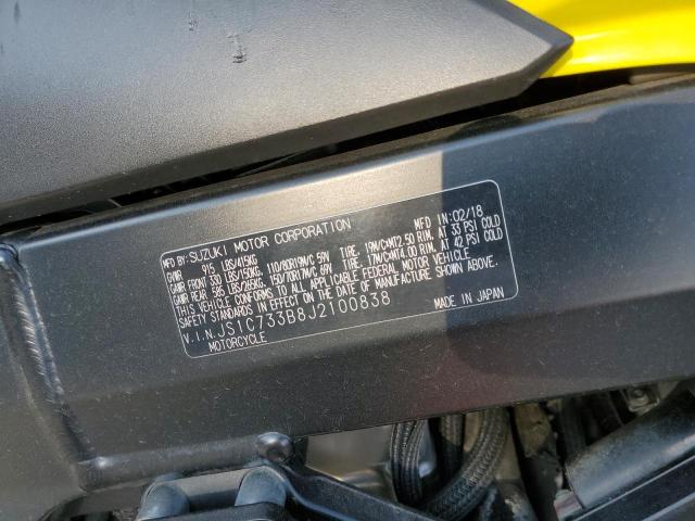 JS1C733B8J2100838 - 2018 SUZUKI DL650 A YELLOW photo 10