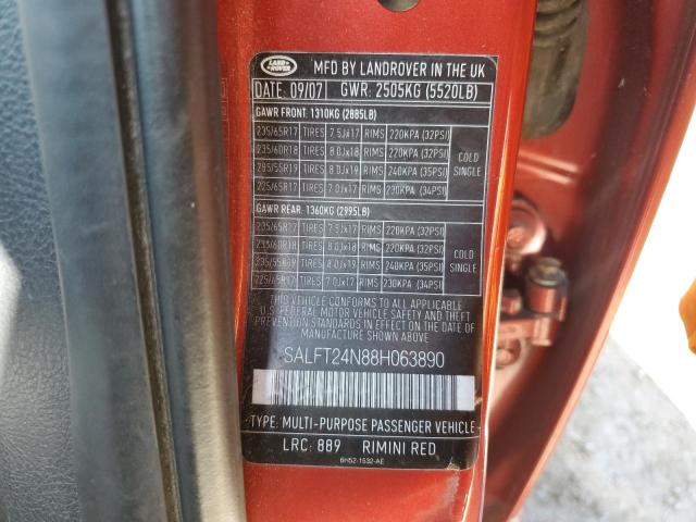 SALFT24N88H063890 - 2008 LAND ROVER LR2 HSE TECHNOLOGY RED photo 13