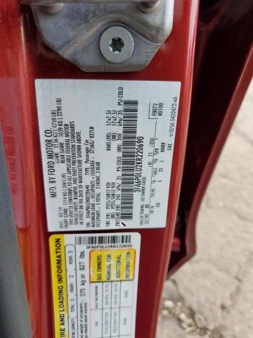 3FA6P0LU2KR220690 - 2019 FORD FUSION SE RED photo 12