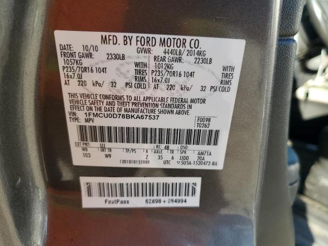 1FMCU0D78BKA67537 - 2011 FORD ESCAPE XLT GRAY photo 12