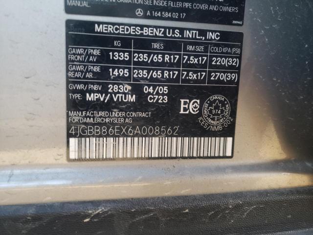 4JGBB86EX6A008562 - 2006 MERCEDES-BENZ ML 350 GRAY photo 13