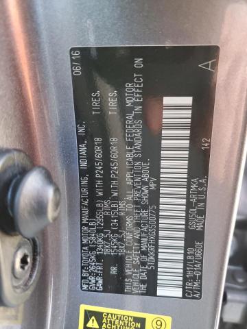 5TDKKRFHXGS500775 - 2016 TOYOTA HIGHLANDER XLE GRAY photo 13
