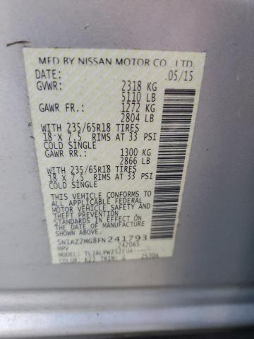 5N1AZ2MG8FN241793 - 2015 NISSAN MURANO S SILVER photo 13