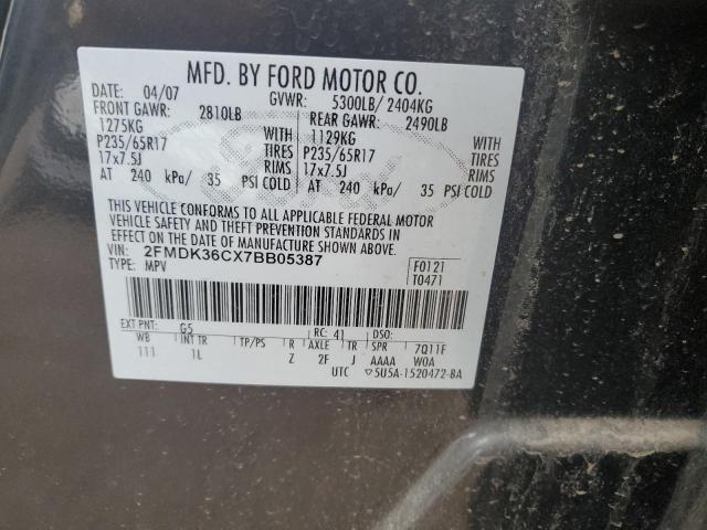 2FMDK36CX7BB05387 - 2007 FORD EDGE SE GRAY photo 12