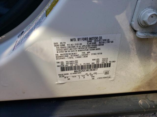 MAJ3S2GE5KC283877 - 2019 FORD ECOSPORT SE WHITE photo 13