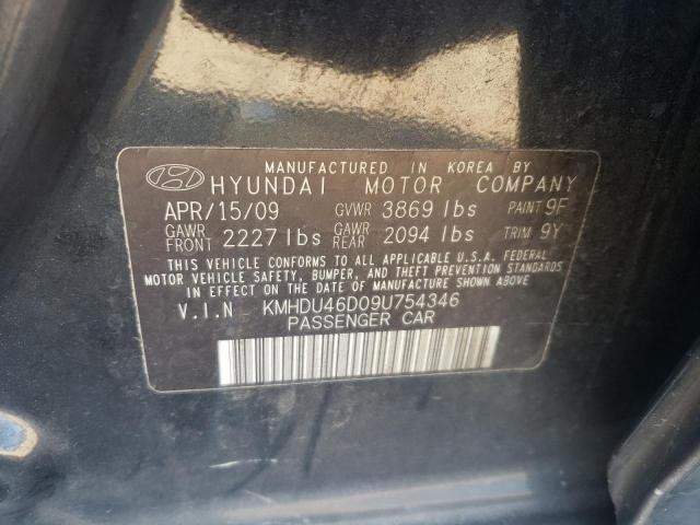 KMHDU46D09U754346 - 2009 HYUNDAI ELANTRA GLS BLACK photo 12