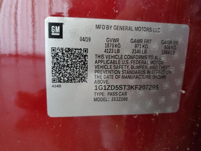 1G1ZD5ST3KF207295 - 2019 CHEVROLET MALIBU LT RED photo 12