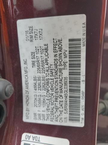 5J6RM4H45GL038935 - 2016 HONDA CR-V SE BURGUNDY photo 13