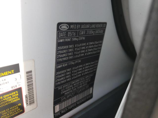 SALWR2EF7GA595385 - 2016 LAND ROVER RANGE ROVE SC WHITE photo 12