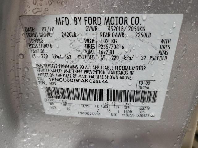 1FMCU0DG0AKC29644 - 2010 FORD ESCAPE XLT GRAY photo 12