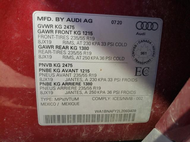 WA1BNAFY2L2093409 - 2020 AUDI Q5 PREMIUM PLUS RED photo 13