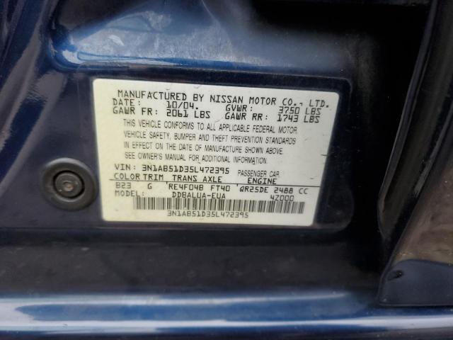 3N1AB51D35L472395 - 2005 NISSAN SENTRA SE-R SPEC V BLUE photo 12