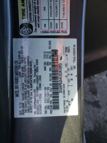 3FAHP0JA4CR341093 - 2012 FORD FUSION SEL GRAY photo 12