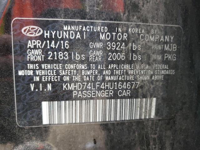 KMHD74LF4HU164677 - 2017 HYUNDAI ELANTRA SE BLACK photo 12