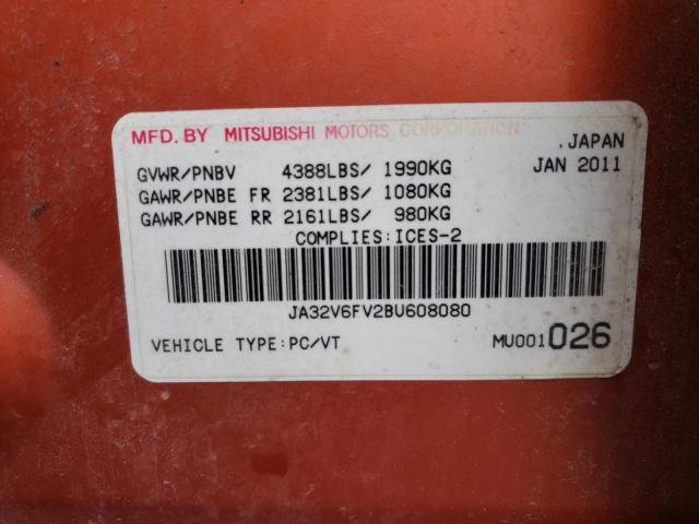 JA32V6FV2BU608080 - 2011 MITSUBISHI LANCER RALLIART ORANGE photo 12