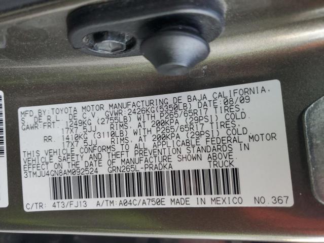 3TMJU4GN8AM092524 - 2010 TOYOTA TACOMA DOUBLE CAB PRERUNNER GREEN photo 12