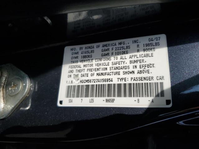 1HGCM56727A156954 - 2007 HONDA ACCORD EX GRAY photo 12