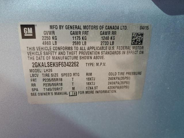 2GKALSEK9F6342262 - 2015 GMC TERRAIN SLT BLUE photo 13