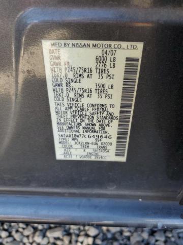 5N1AR18W77C649646 - 2007 NISSAN PATHFINDER LE BLACK photo 13