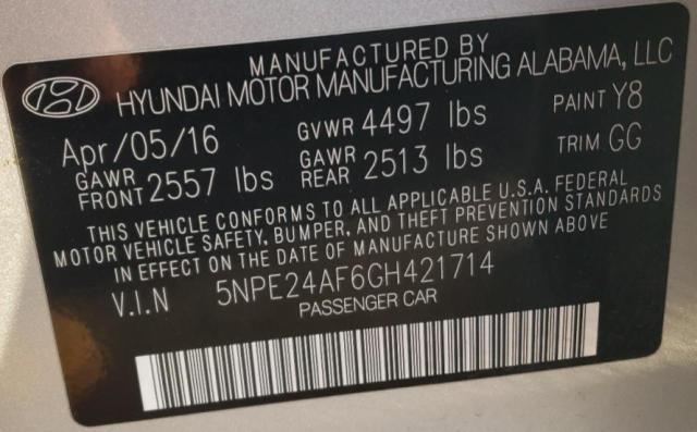 5NPE24AF6GH421714 - 2016 HYUNDAI SONATA SE SILVER photo 12