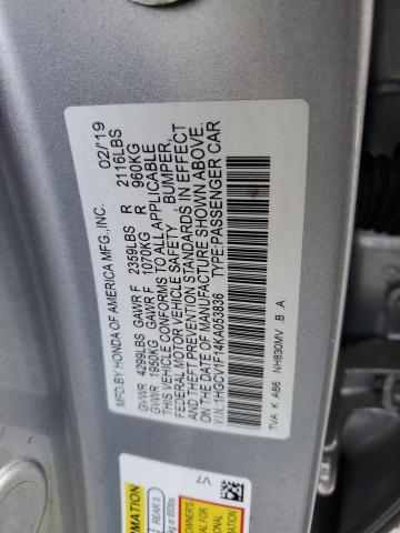 1HGCV1F14KA053836 - 2019 HONDA ACCORD LX SILVER photo 12