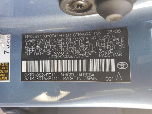 JTDKB20U267073940 - 2006 TOYOTA PRIUS BLUE photo 12