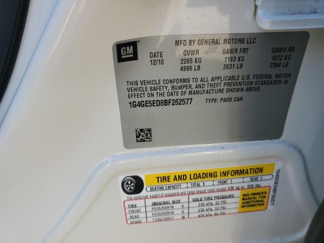 1G4GE5ED8BF262577 - 2011 BUICK LACROSSE CXS WHITE photo 12