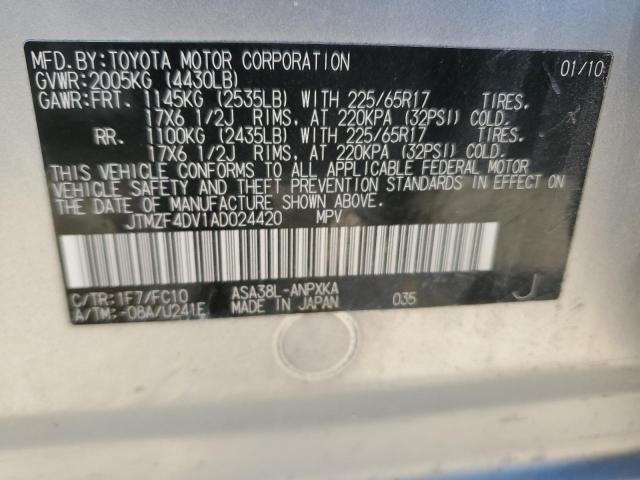 JTMZF4DV1AD024420 - 2010 TOYOTA RAV4 SILVER photo 14