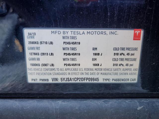5YJSA1CP2DFP09945 - 2013 TESLA MODEL S Կապույտ լուսանկար 12