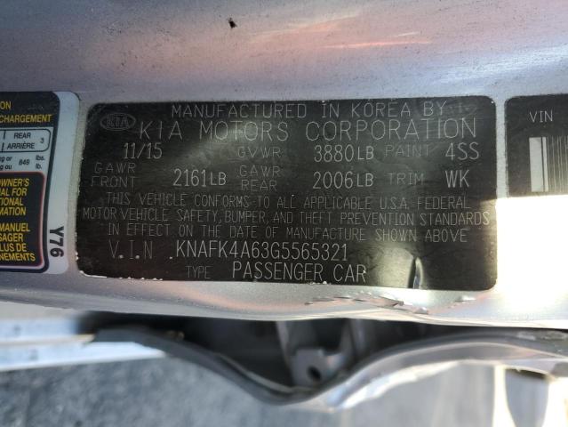 KNAFK4A63G5565321 - 2016 KIA FORTE LX SILVER photo 13