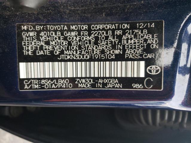 JTDKN3DU0F1915104 - 2015 TOYOTA PRIUS BLUE photo 12