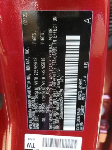 5TDGZRAHXNS546029 - 2022 TOYOTA HIGHLANDER XLE RED photo 13