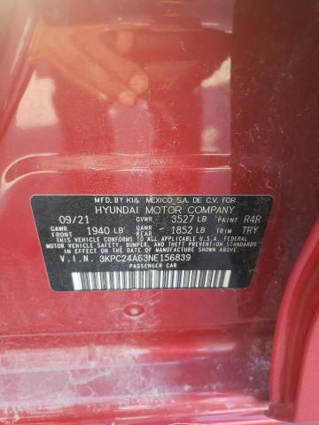 3KPC24A63NE156839 - 2022 HYUNDAI ACCENT SE RED photo 12