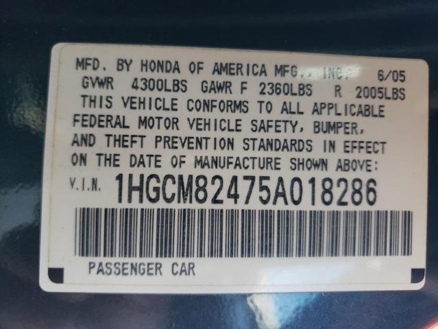 1HGCM82475A018286 - 2005 HONDA ACCORD SE GRAY photo 13