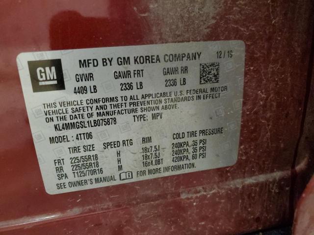 KL4MMGSL1LB075878 - 2020 BUICK ENCORE GX ESSENCE RED photo 12