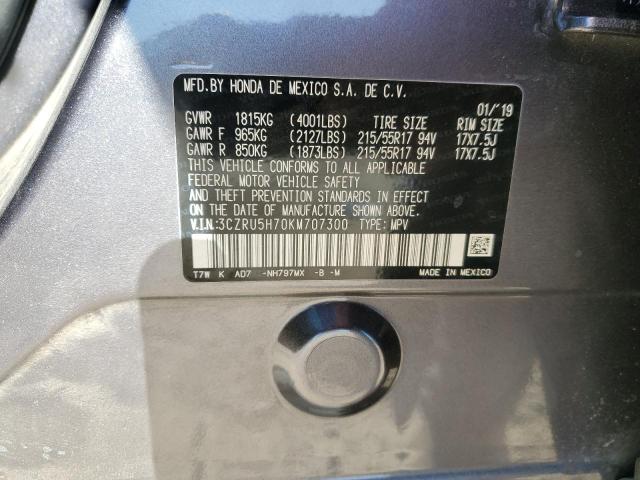 3CZRU5H70KM707300 - 2019 HONDA HR-V EXL GRAY photo 13