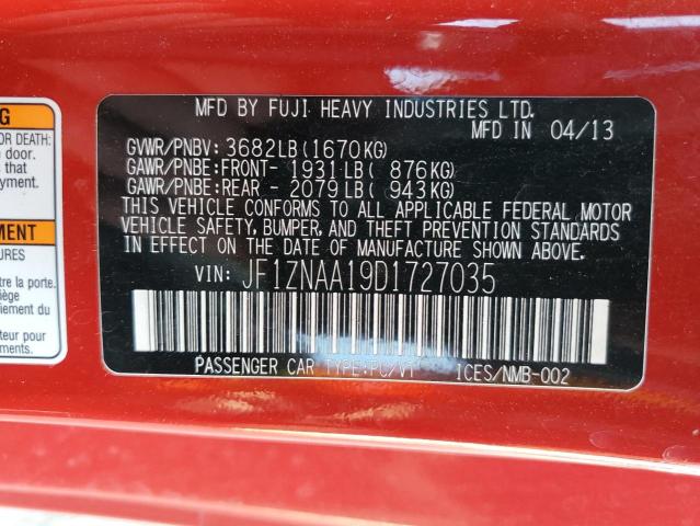 JF1ZNAA19D1727035 - 2013 TOYOTA SCION FR-S 红色 照片 12