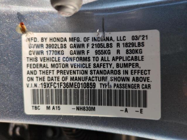 19XFC1F36ME010859 - 2021 HONDA CIVIC EX SILVER photo 13