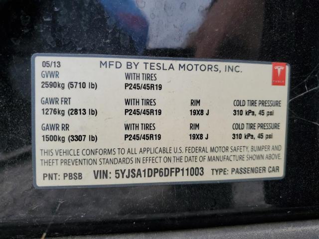 5YJSA1DP6DFP11003 - 2013 TESLA MODEL S შავი ფოტო 12