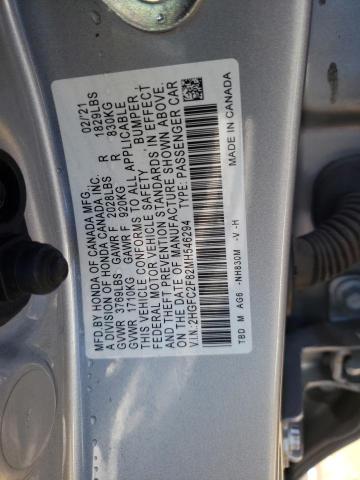 2HGFC2F82MH546294 - 2021 HONDA CIVIC SPORT SILVER photo 12